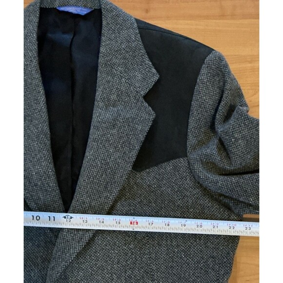 Pendleton Mens Blazer 44 Gray Tweed Wool – Black Suede Elbow Patches & Shoulder - Picture 6 of 14